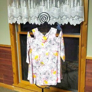 Cupio Cold‎ Shouldered Multicolored Floral Long Sleeve Sz L Tunic